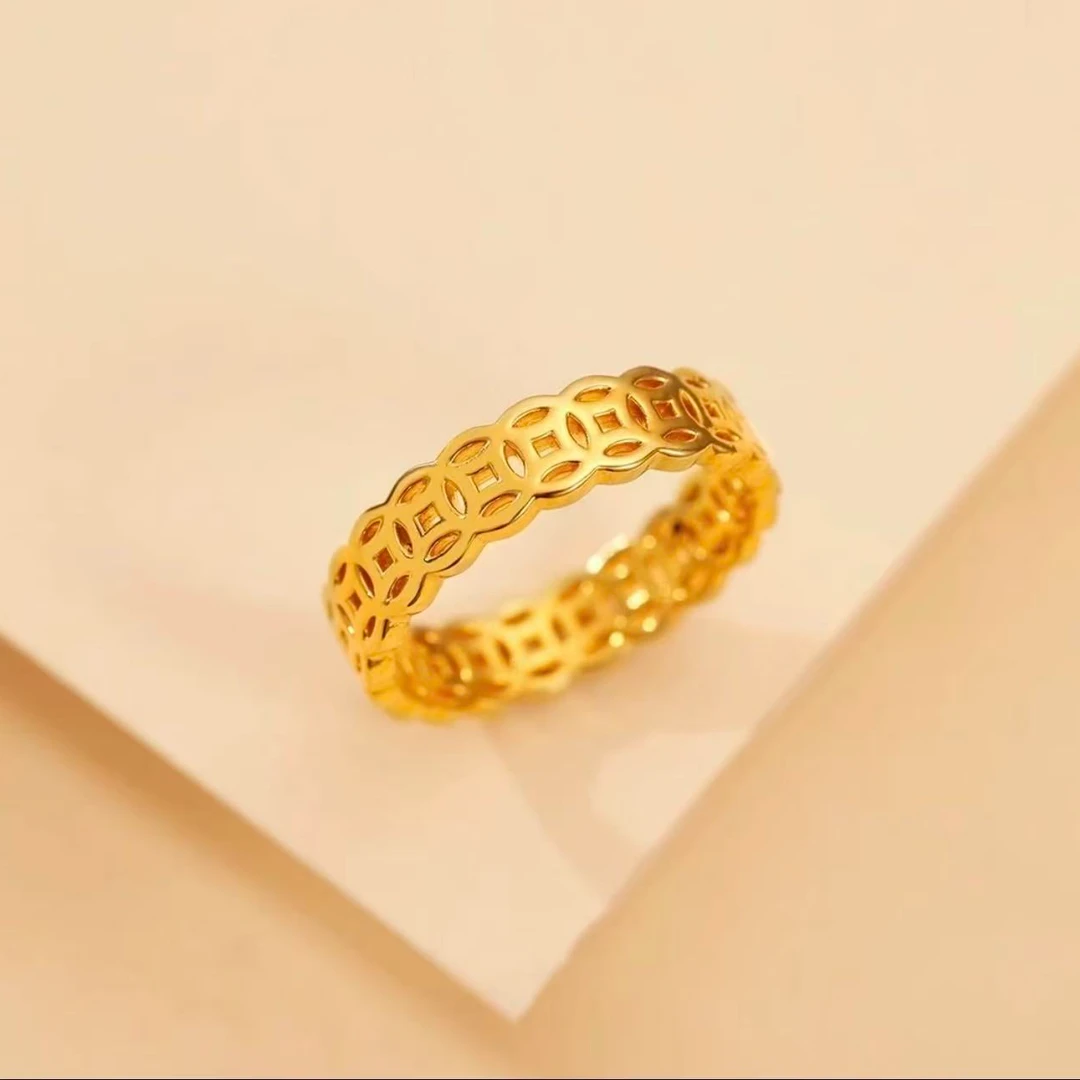 【足金999】 黄金钱多多钱币戒指 经典百搭