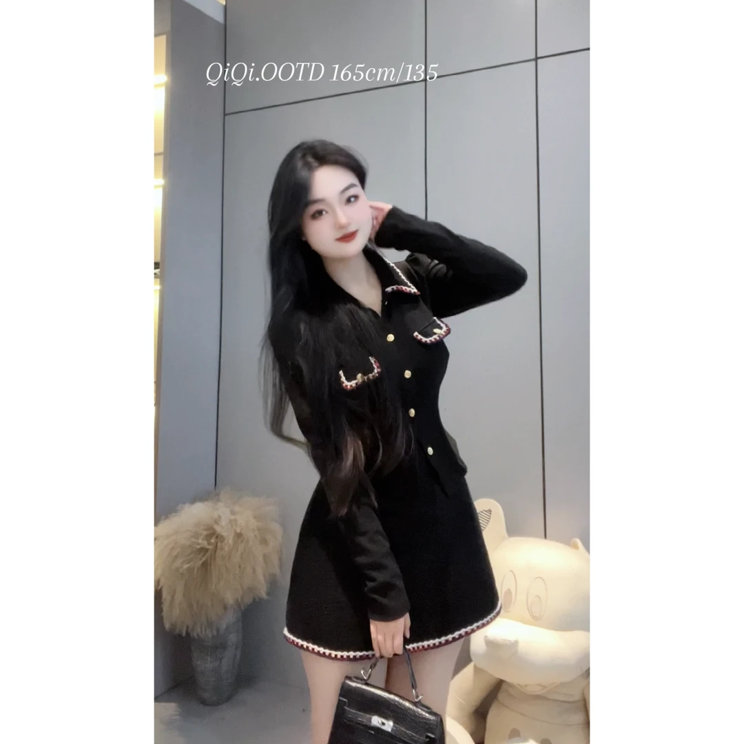 【财阀千金】小香风圣诞红色针织套装女秋冬安可雷新年显瘦短裙套装