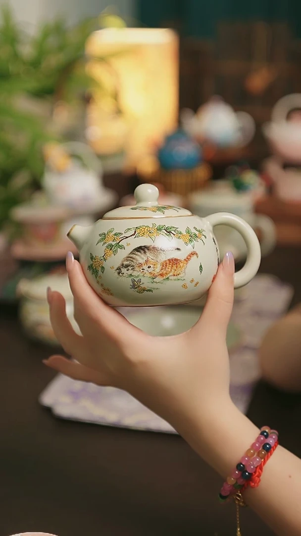 闪购陶瓷茶具  喜乐桂花猫  西施壶