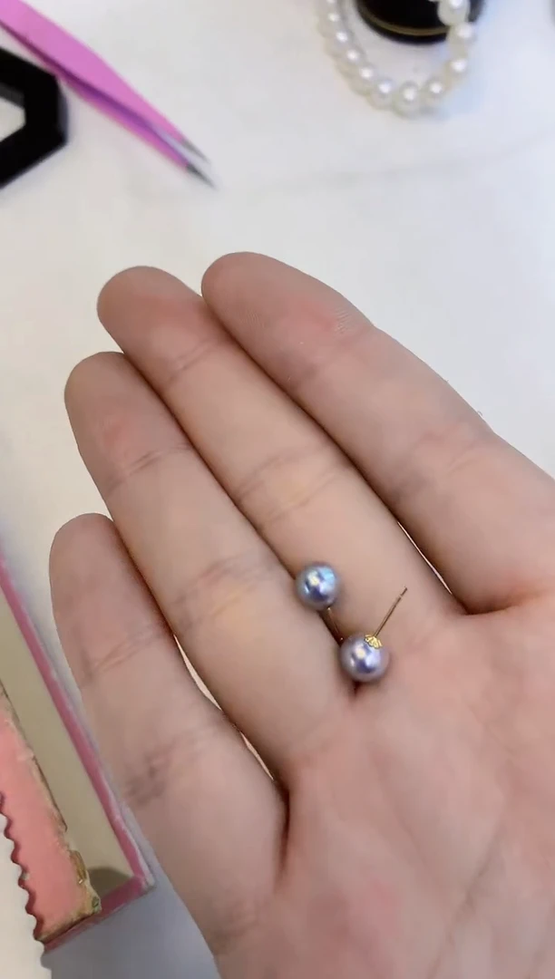 18K金镶嵌海水珍珠饰品6-7真多麻色素钉定制