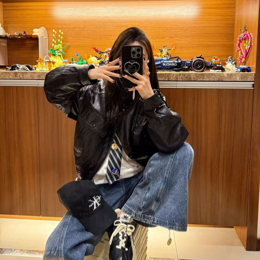 刁刁的Fur 25秋季 森野拼图 黑皱油蜡绵羊单皮秋季女装外套 59105