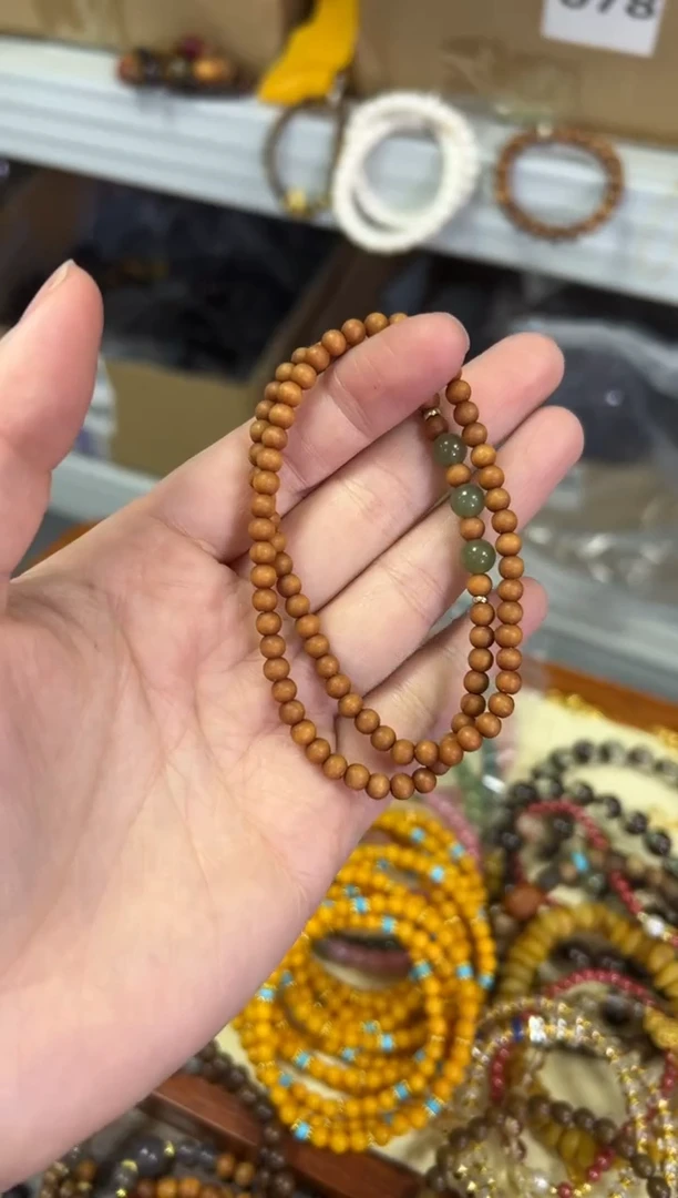 【闪购商品】檀香木手串未镶嵌老檀香木和田玉双圈4MM[1360]