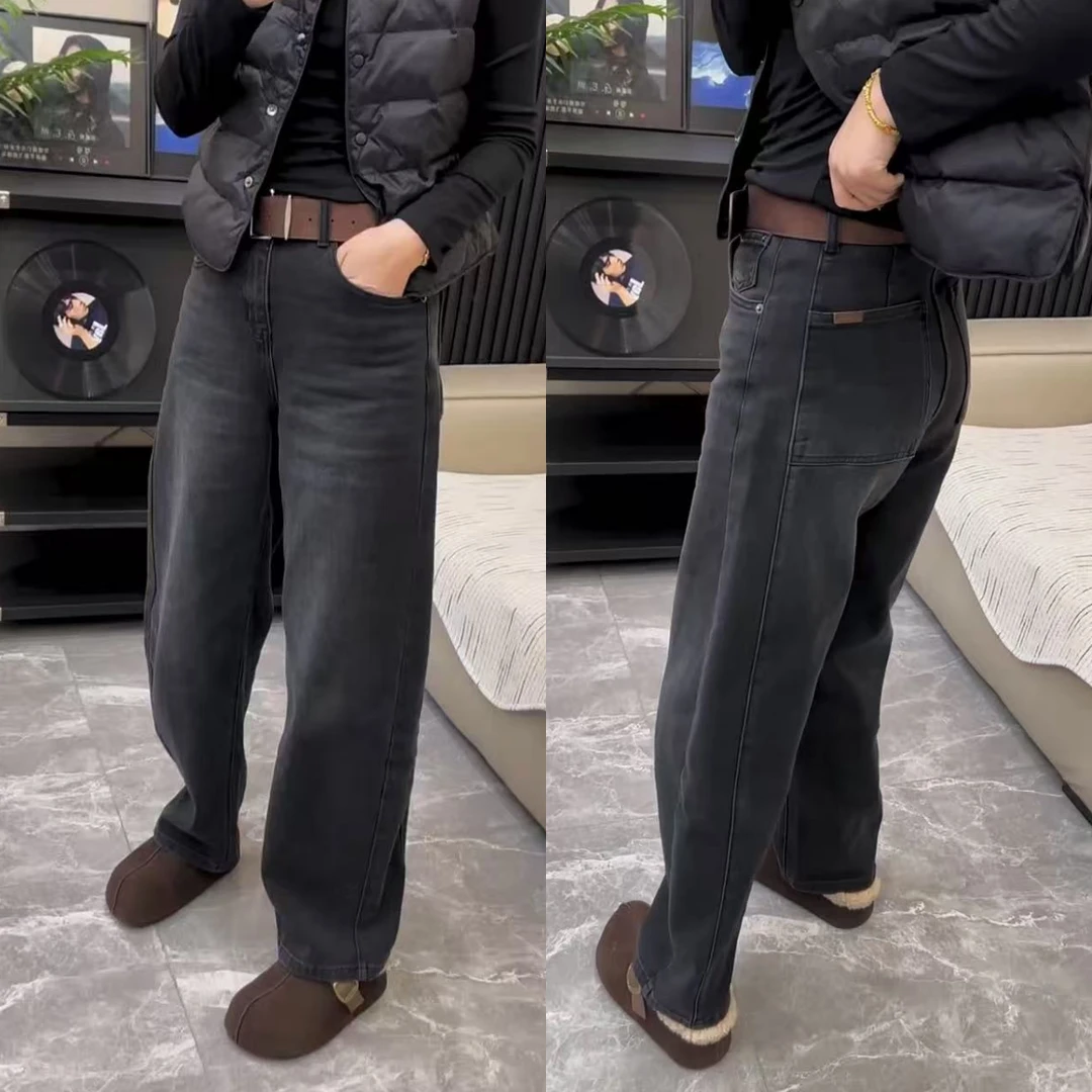 黑色设计感直筒牛仔裤女2025年秋季新款高腰显瘦窄版阔腿裤