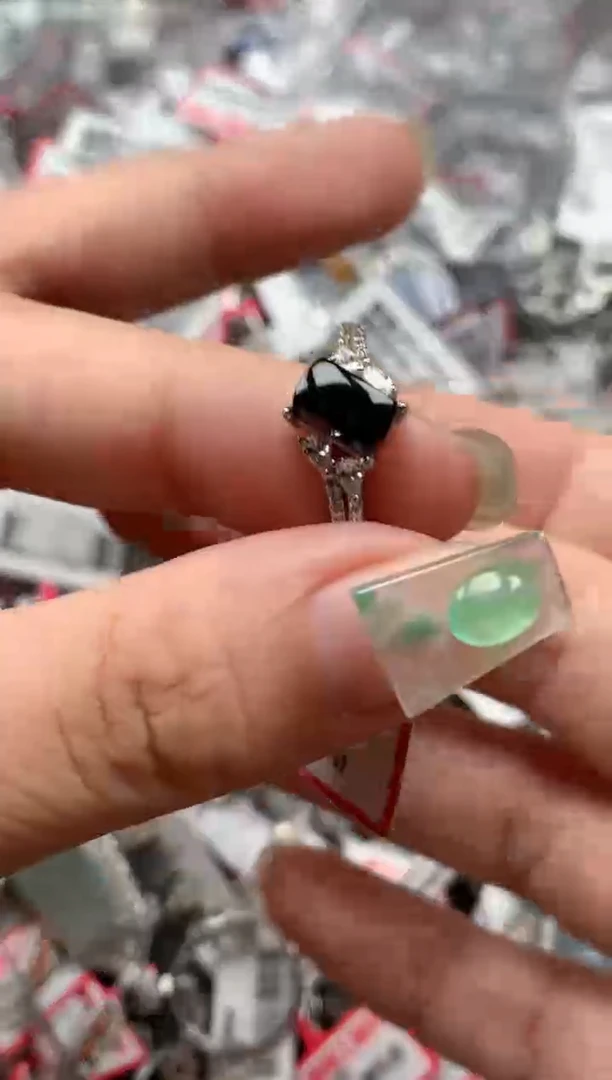 银S925镶嵌戒指翡翠天然A货缅甸翡翠