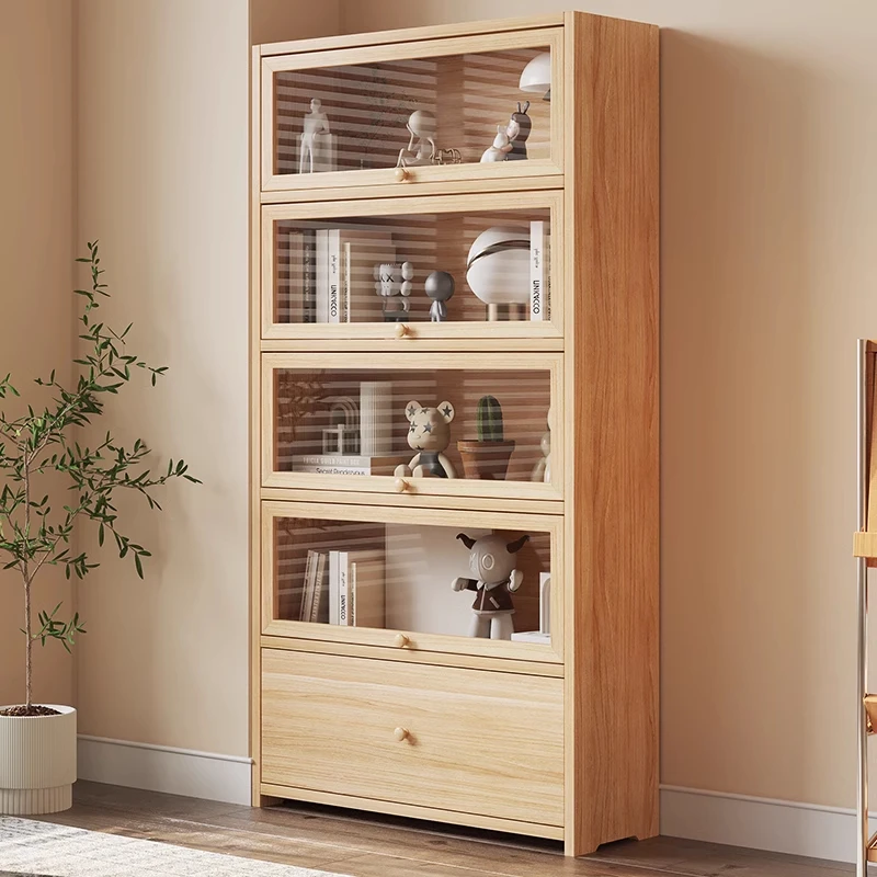 书架置物架落地书柜储物柜一体靠墙收纳家用木制带门防尘展示柜子