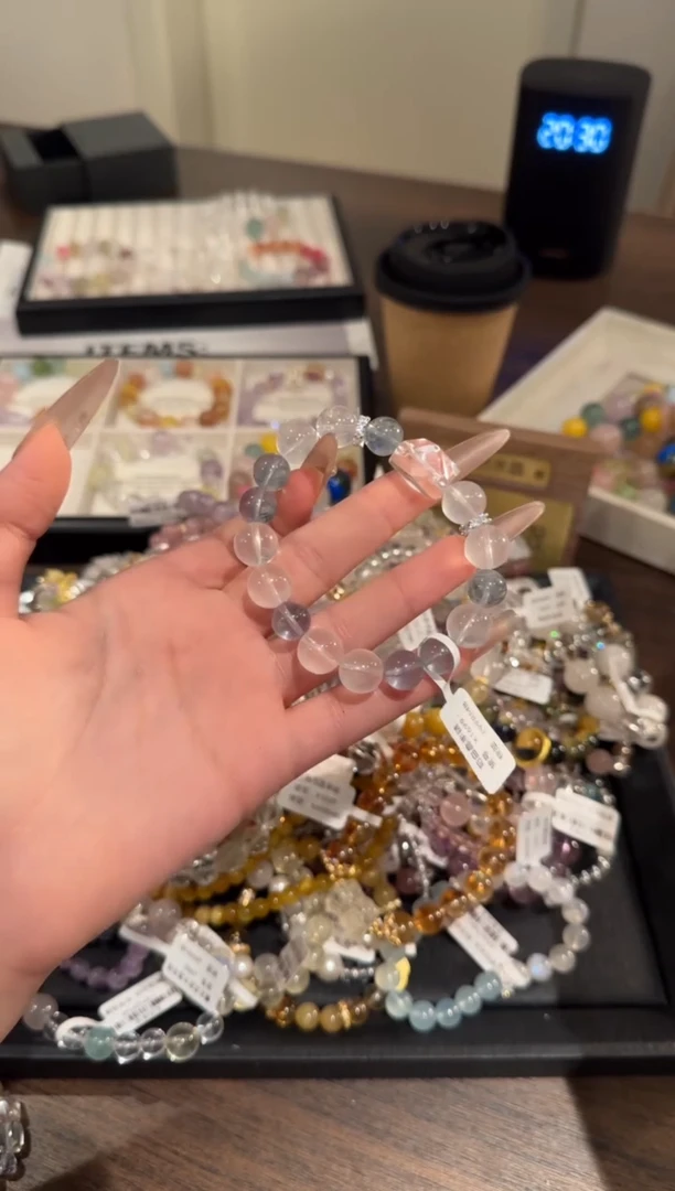 水晶手链合金蓝绿萤石多宝x1699