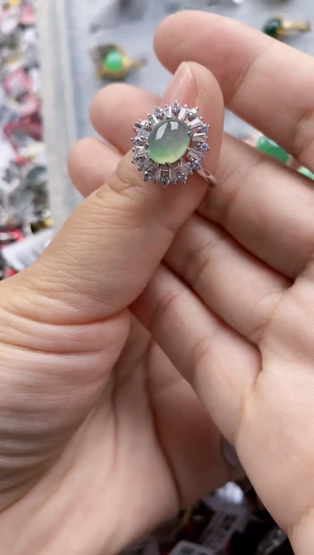 翡翠戒指银S925镶嵌8888---4