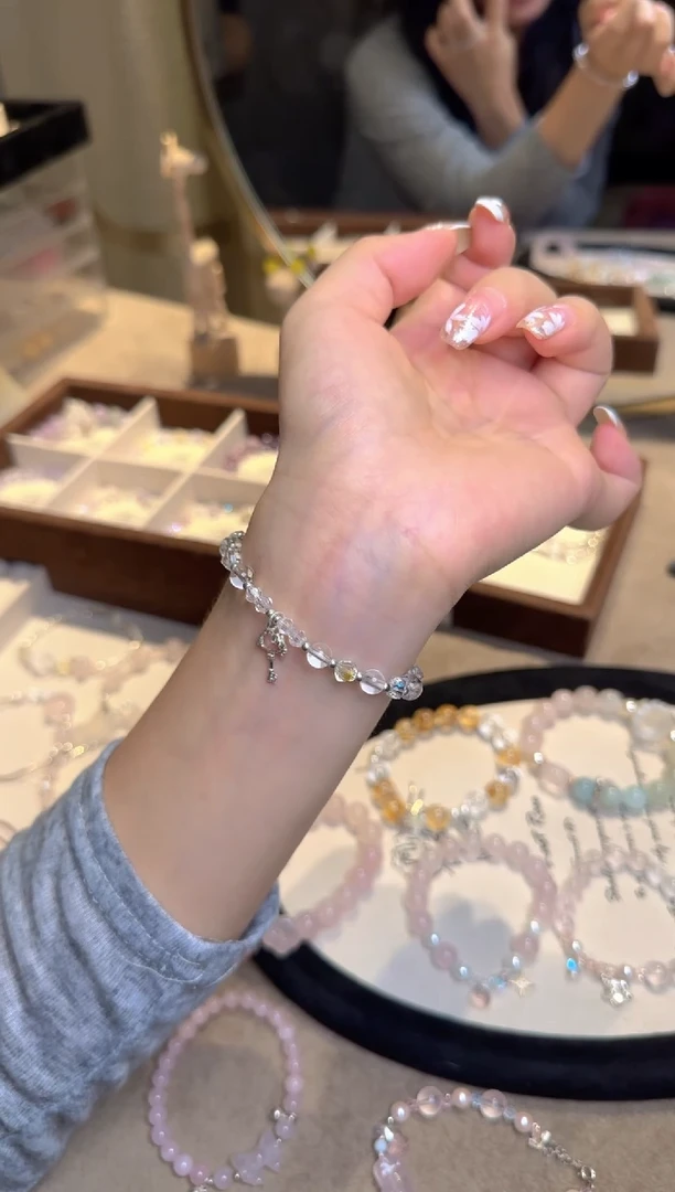 水晶手链银S925镶嵌kt钥匙