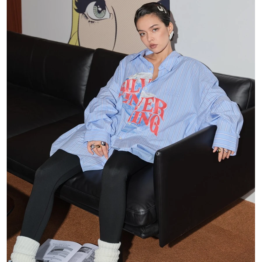 NRDR 错位不对称地球印花条纹衬衫