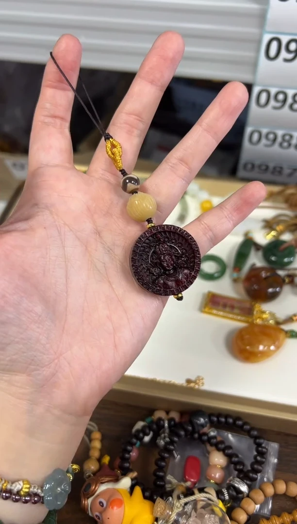 吊坠小叶紫檀紫檀木度母圆牌编制挂件[0985]