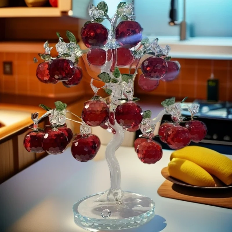 24挂水晶苹果玻璃工艺品红苹果树平安果水晶树建盏花瓶摆件