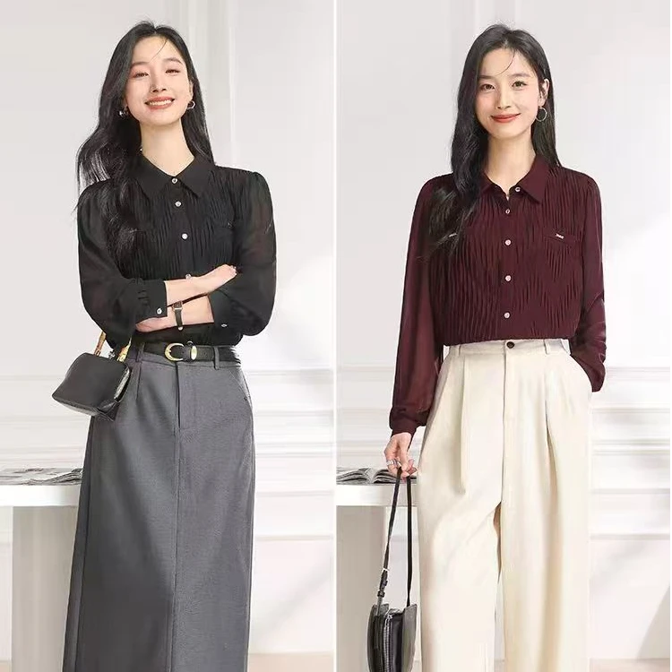 纯色拼接文艺刺衬衫时尚女装设计感衬衣气质女士百搭