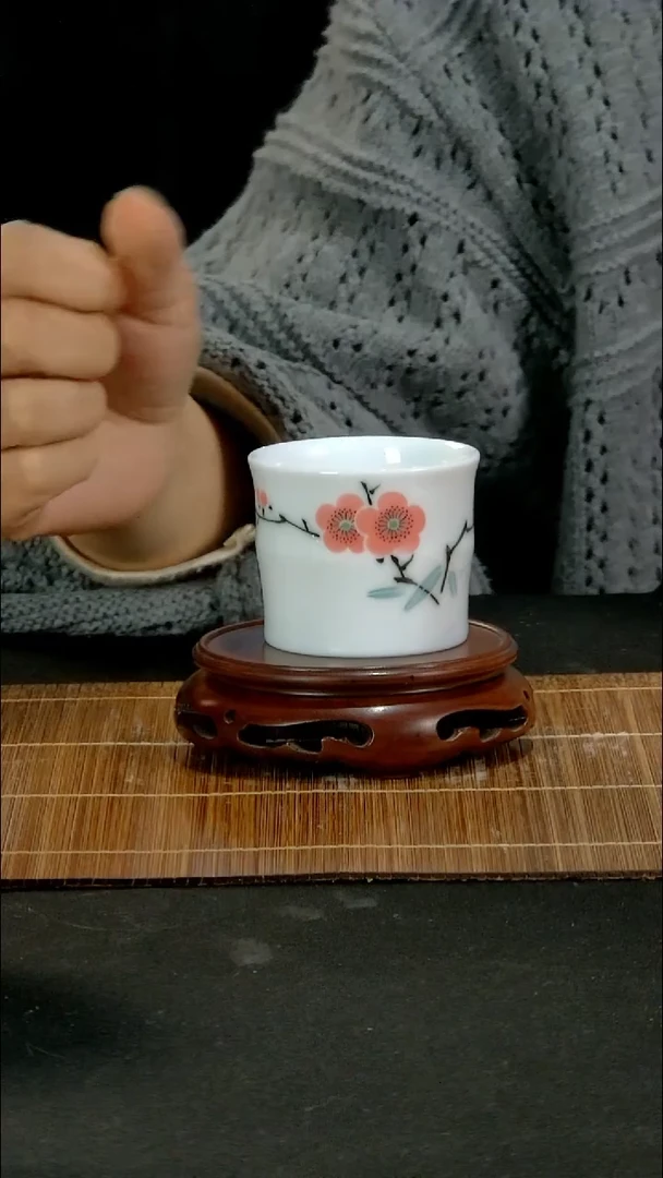 瓷翠竹红梅竹节杯