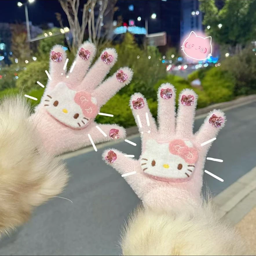 【大头KT手套】钻石手指针织保暖手套秋冬防寒手套可爱手套女冬季