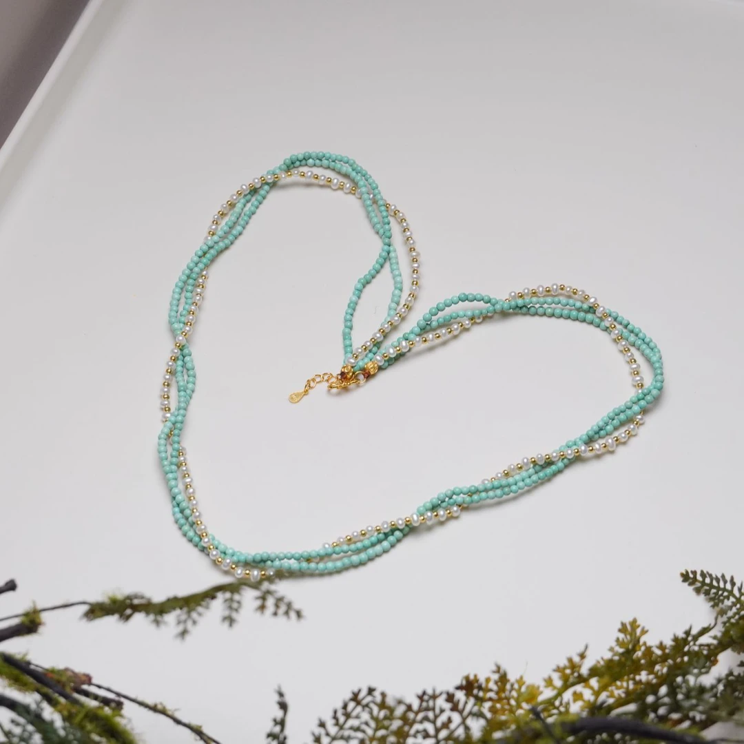 【天香如易】天然原矿绿松石设计款珍珠项链 卡2-3左右