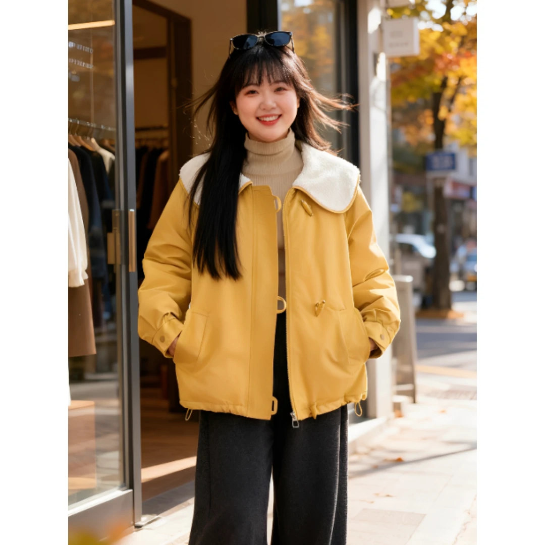 大码女装 胸118-136翻领棉衣554#