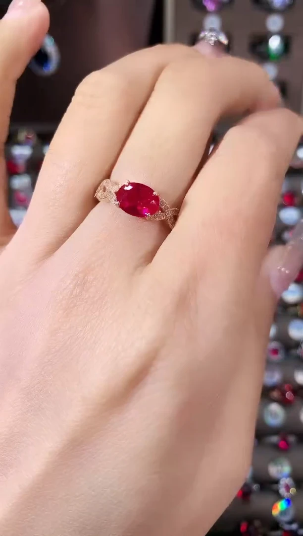 银S925镶嵌戒指红宝石玫瑰金