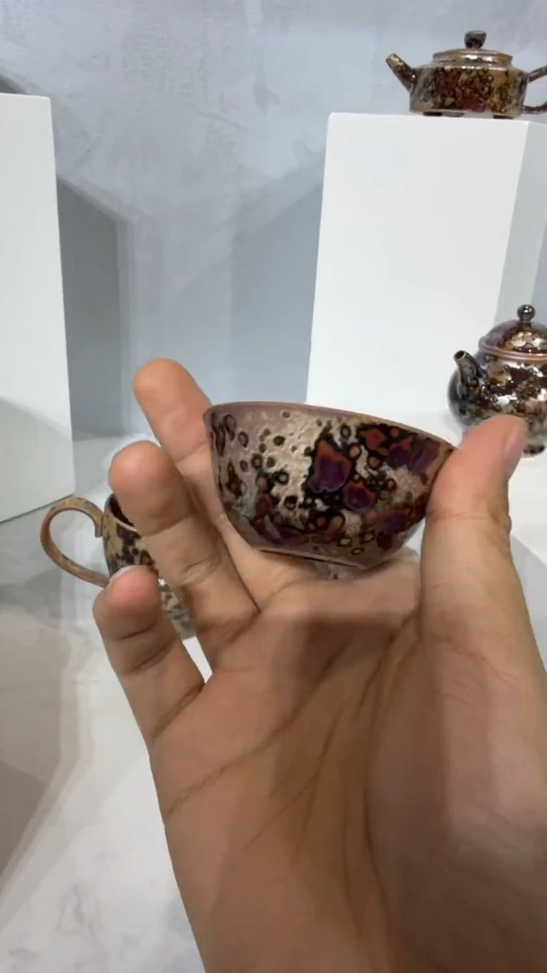 126柴房陶瓷柴烧斑鹿鸡缸杯