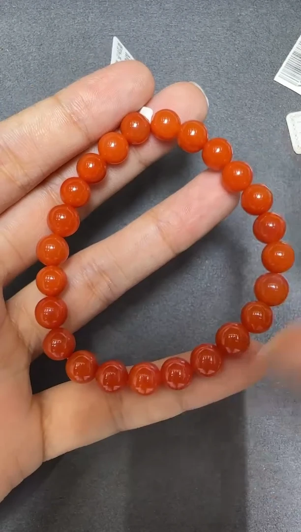 未镶嵌手链南红玛瑙约7mm+满色满肉鲜艳柿子红南红圆珠手串