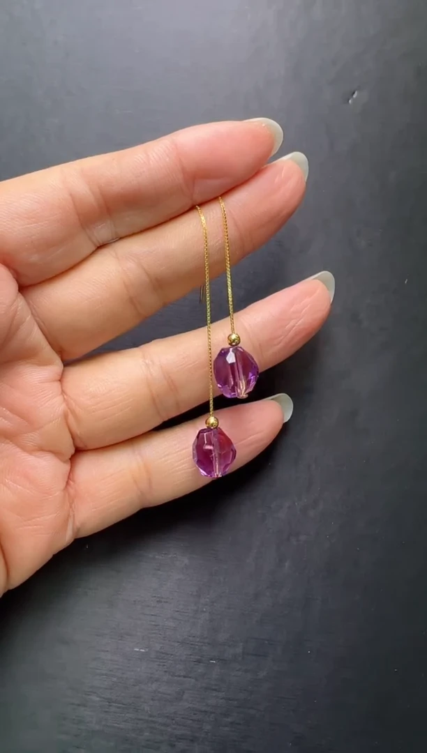 【闪购商品】水晶耳钉未镶嵌紫水晶切面耳线 Z20074