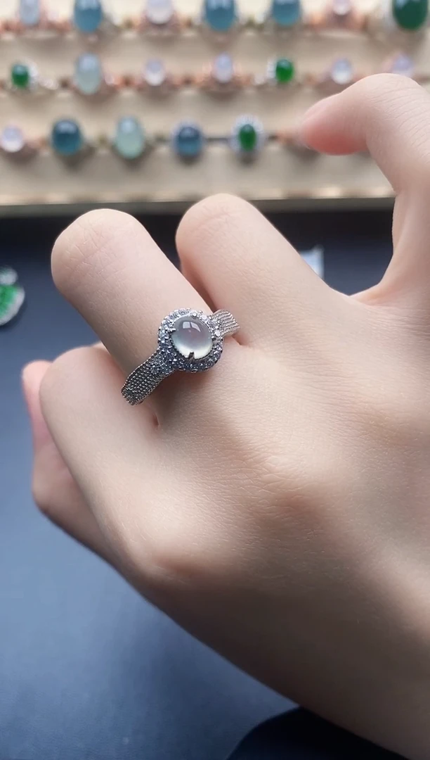 翡翠戒指银S925镶嵌一物一证一礼盒