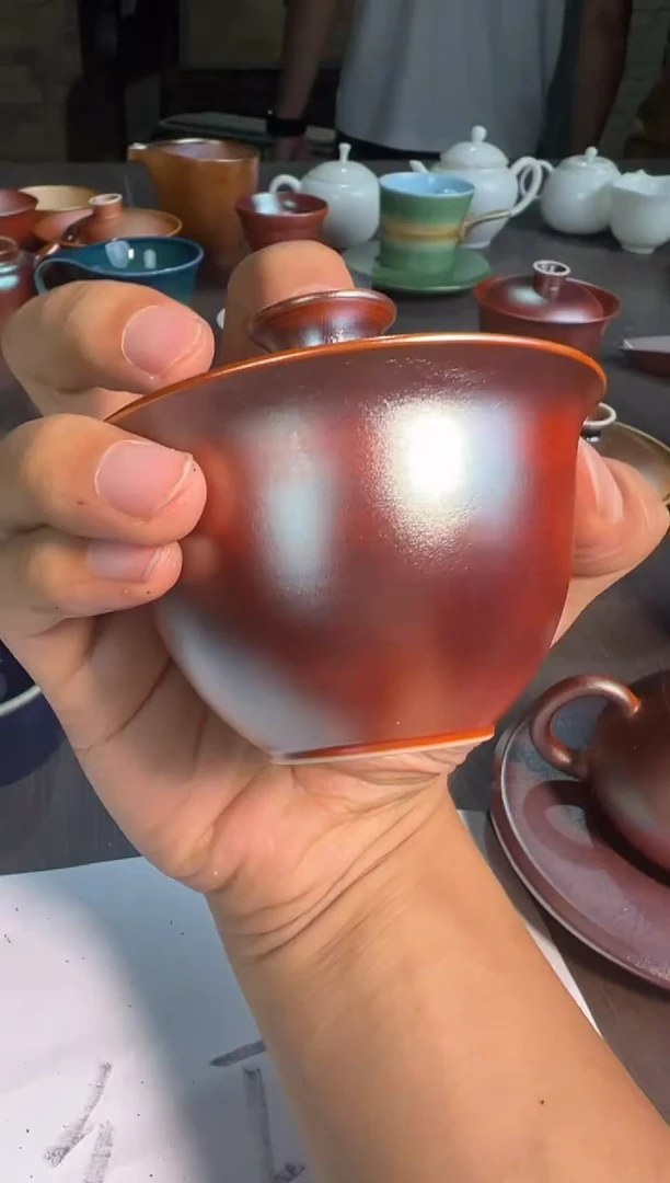 杯96柴房陶瓷原创金红盖碗