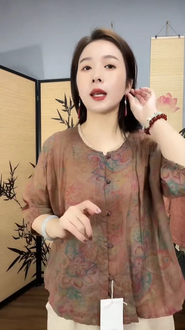 复古国风苎麻印花衬衫