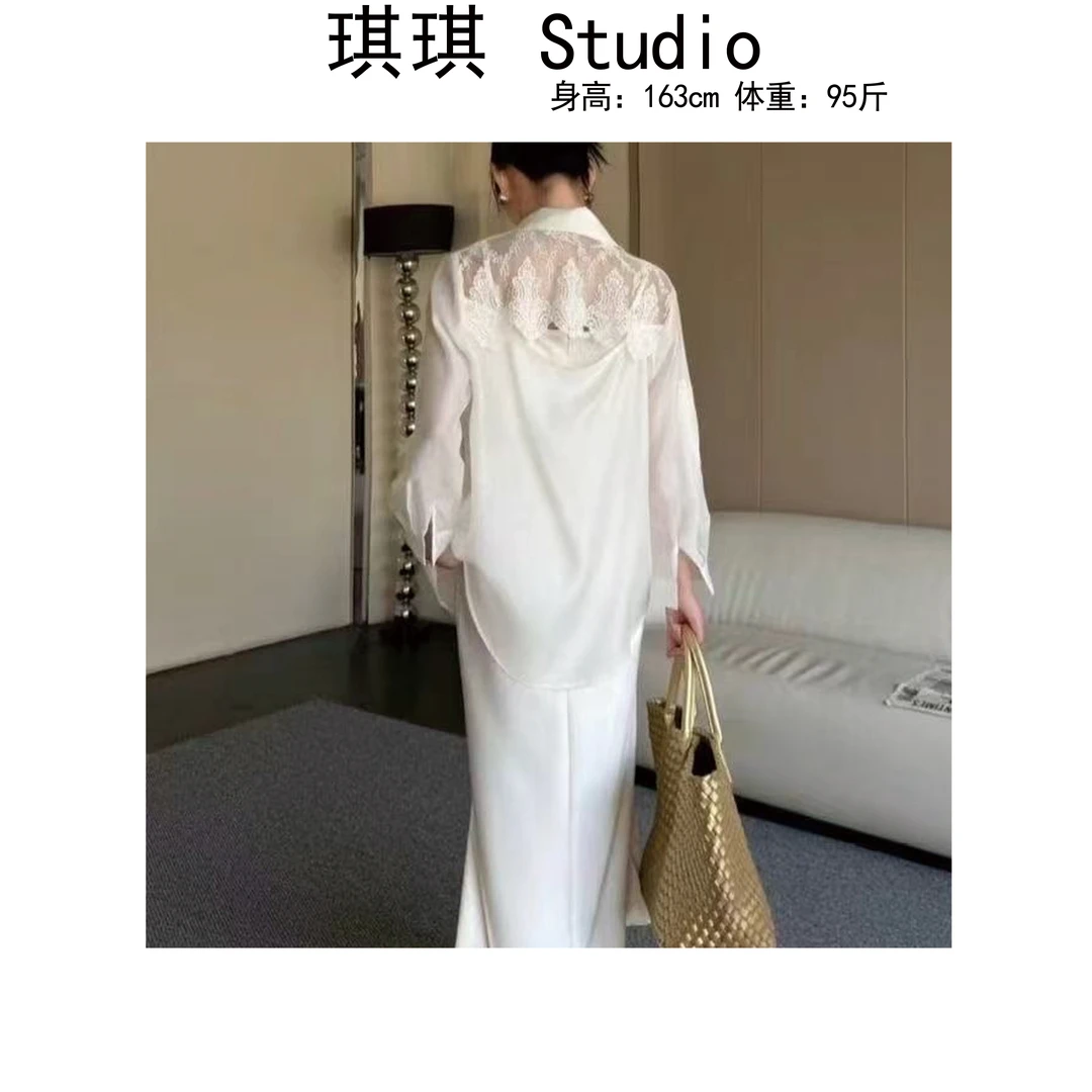 《琪琪家》夏季新款轻奢百搭高级感后背镂空蕾丝减龄洋气衬衫861-O