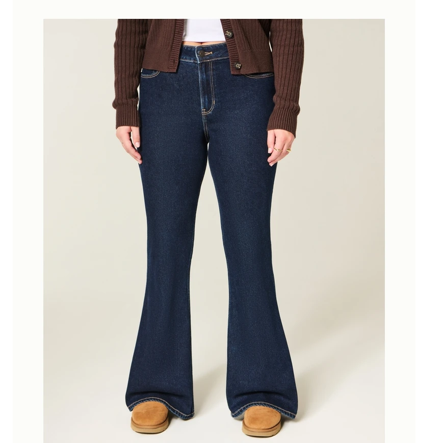 Hollister25秋冬Y2K辣妹水洗高腰喇叭牛仔裤女装355-5839