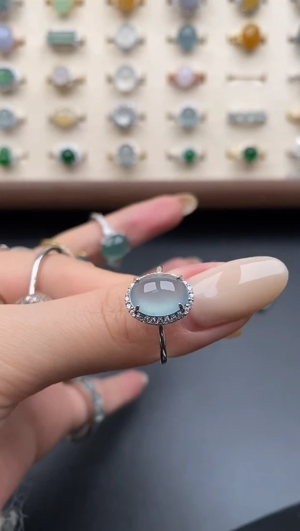 银S925镶嵌戒指翡翠一物一证一礼盒