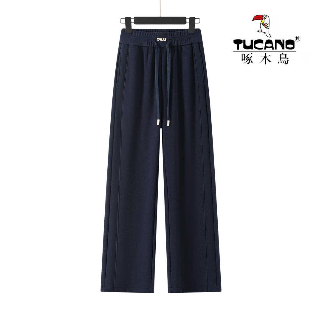 【啄木鸟】早秋新款羊 绒蚕 丝裤高腰显瘦时尚窄版直筒裤