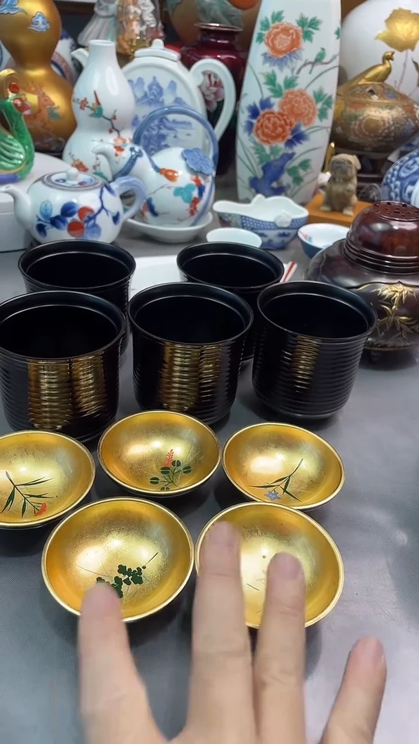瓷片手绘盖杯五件套