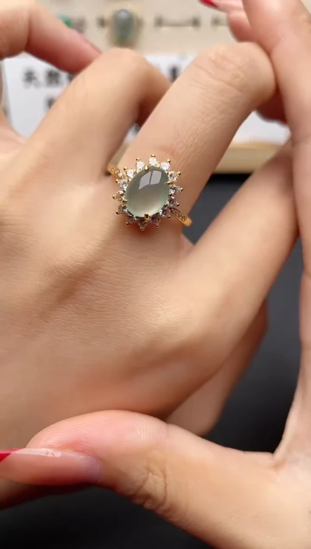 【闪购商品】翡翠戒指银S925镶嵌一物一证一礼盒