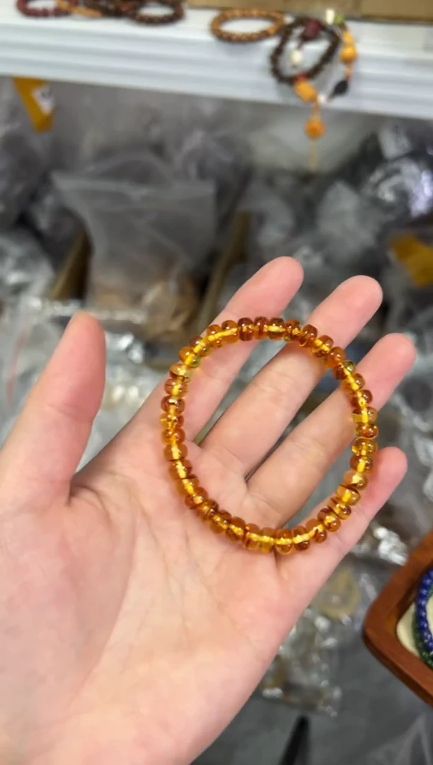 【闪购商品】琥珀手链未镶嵌花珀精工药片珠手链[1054]