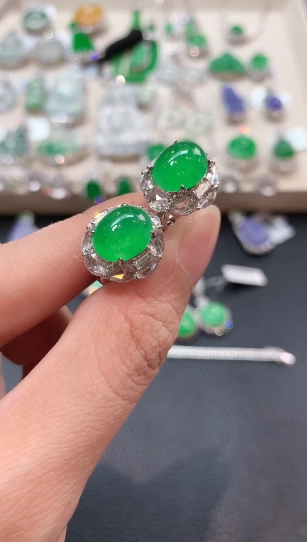 翡翠18K金镶嵌耳饰n34母亲节礼物