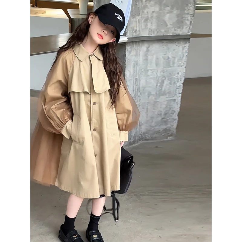 女童秋装2025新款女大童早秋外套大衣春秋款儿童韩系穿搭长款风衣