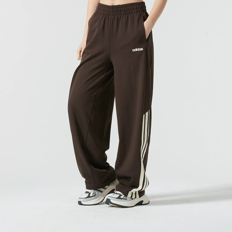 adidas阿迪达斯女子长裤阔腿宽松毛圈运动裤小logo三条杠休闲裤子