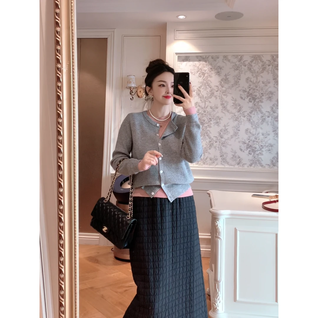 【ZHUJIE】时尚百搭假两件针织开衫