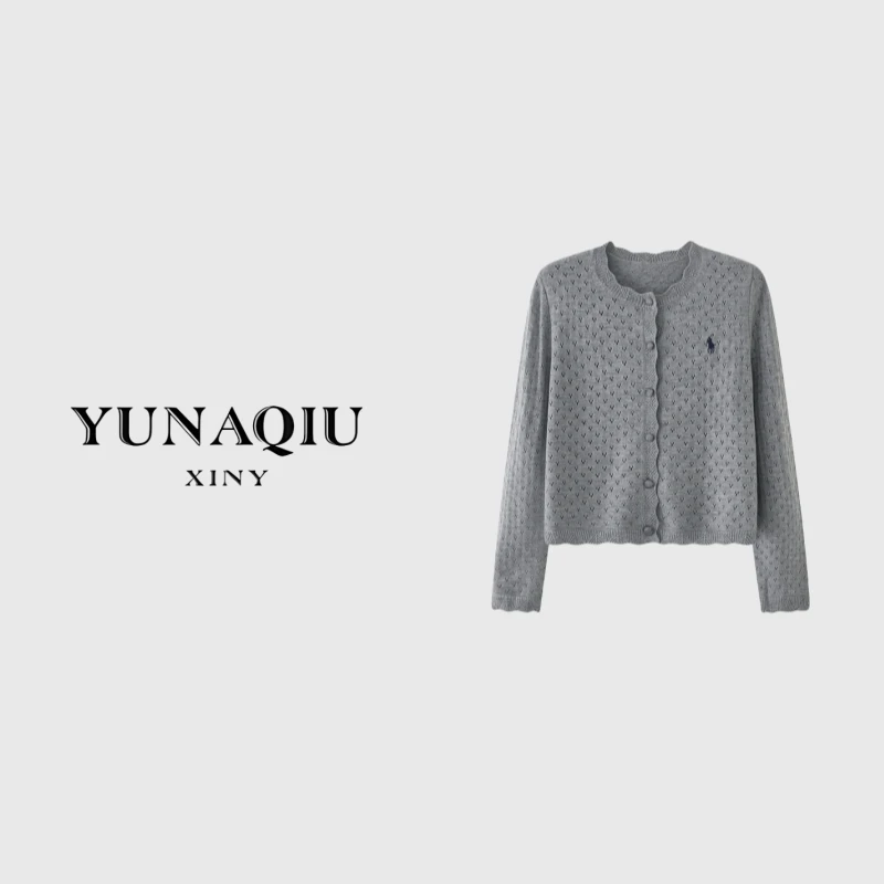 YUNAQIU-2025早秋新款针织气质刺绣单排扣长袖圆领针织衫-03