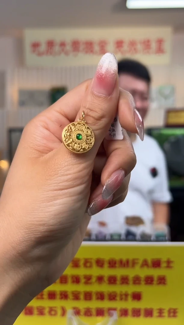 翡翠银S925镶嵌吊坠(不含链)天然A货翡翠八宝罗盘吊坠S925银