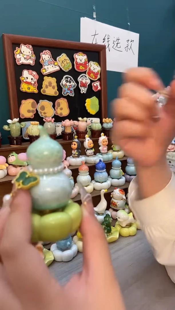 摆件陶绿色葫芦景德镇陶瓷摆件1个装