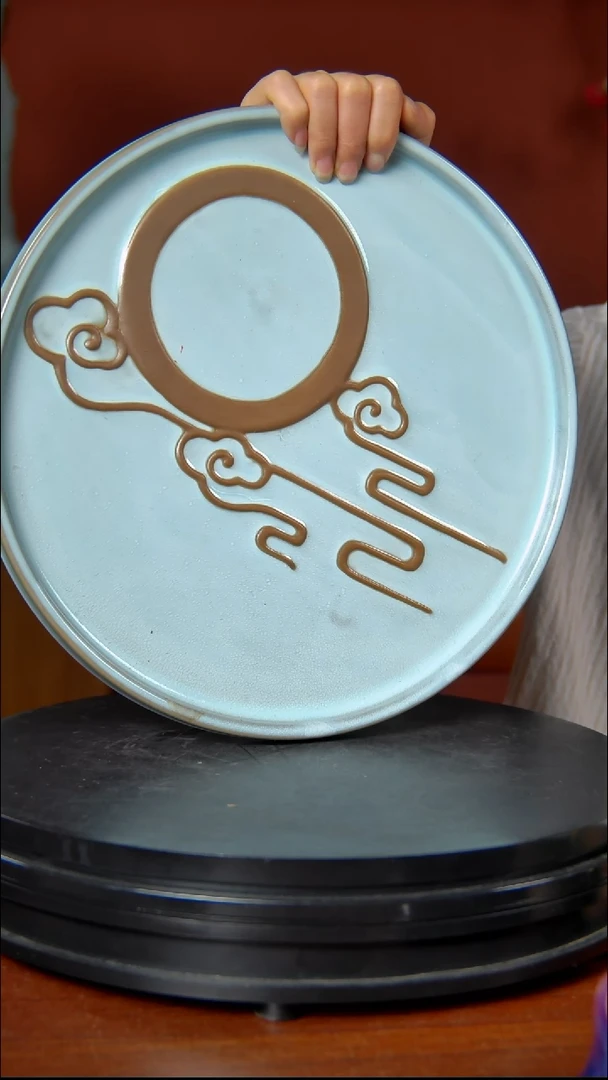 摆件大宋官窑钧瓷花好月圆茶盘