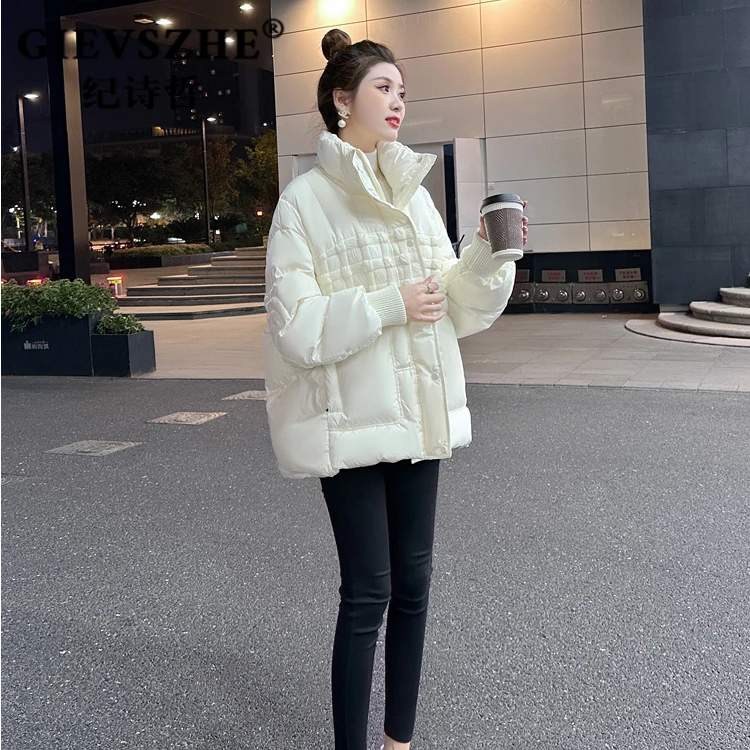 纪诗哲时尚短款羽绒服女冬季2023新款韩版立领白鹅绒加厚保暖外套
