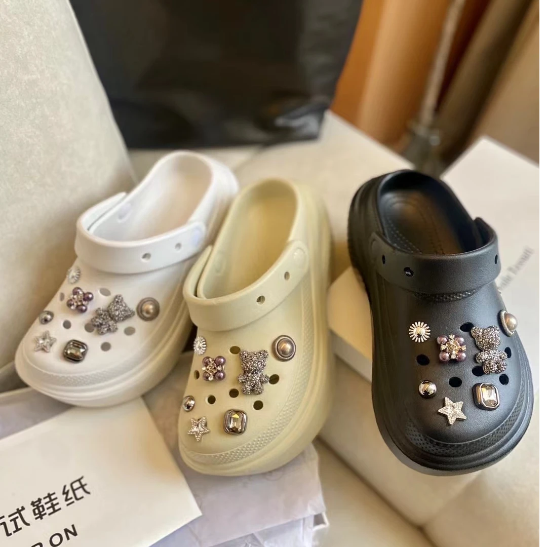 欧洲站女鞋2025夏季新款厚底增高洞洞鞋外穿包头防滑半拖鞋