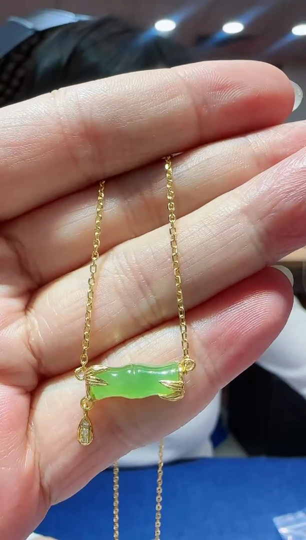 【闪购商品】和田玉套链银S925镶嵌碧玉竹节套链HNZ955