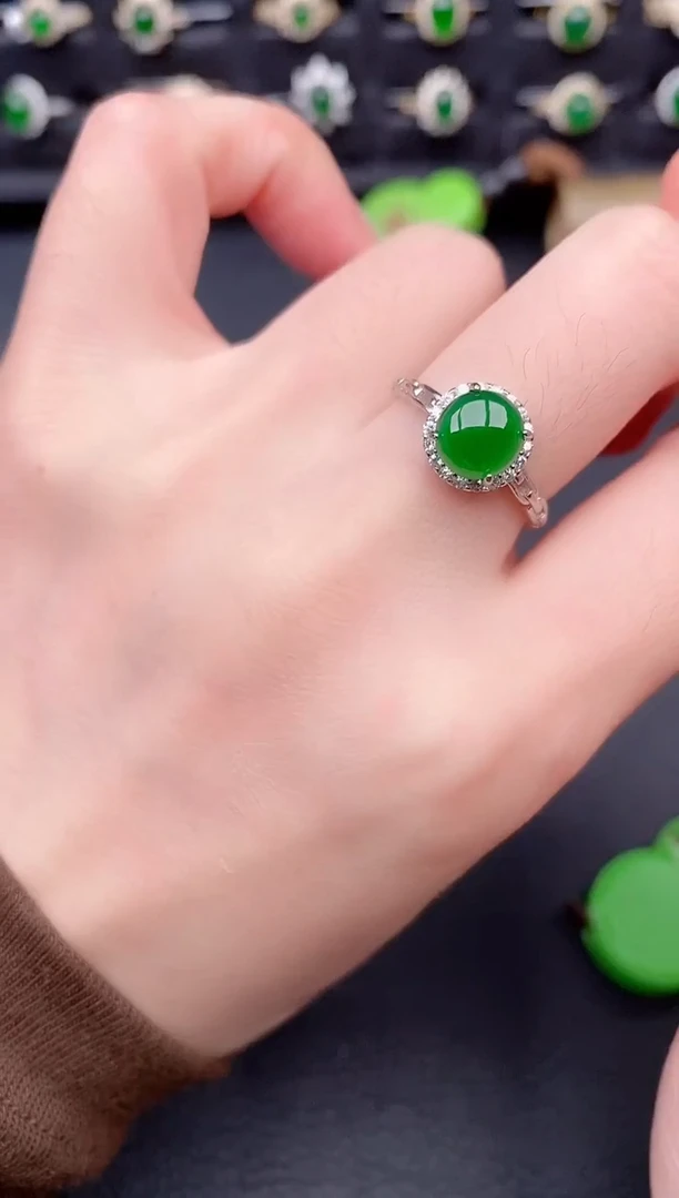 银S925镶嵌戒指翡翠天然a货翡翠23