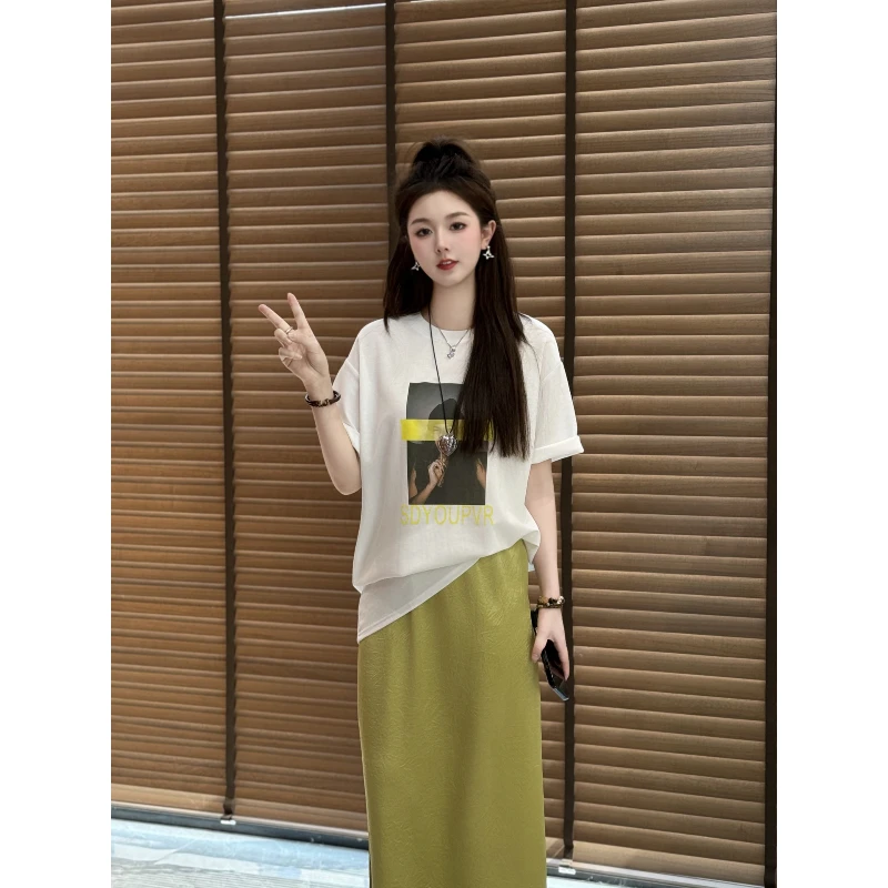 宿慕SUMU 夏季印花大板短袖T恤2025新款5-31人物字母百搭上衣1222