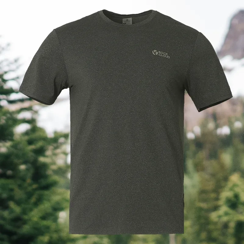 户外运动休闲男是花纱速干T恤短袖透气宽松弹力短袖速干T恤圆领