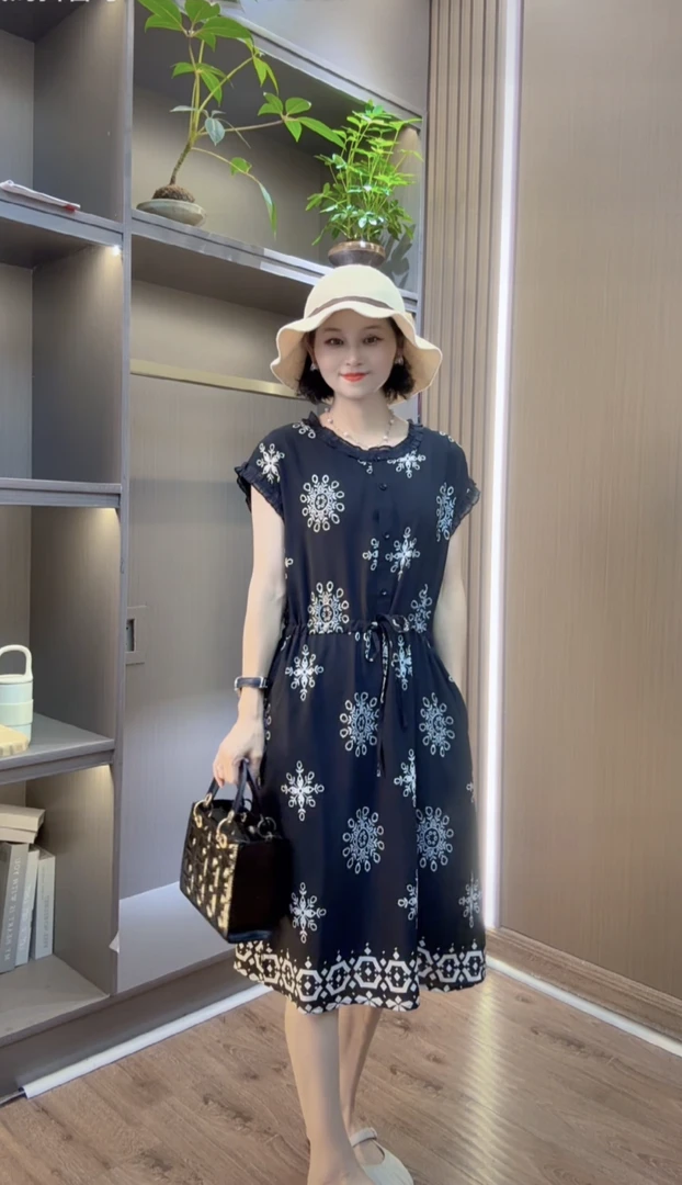 【夏装新品】设计感气质圆形波点显瘦洋气连衣裙女9963