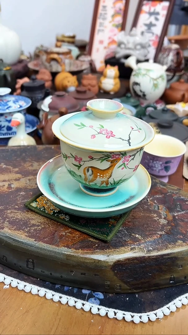 【 茶瓷物语】手绘盖碗